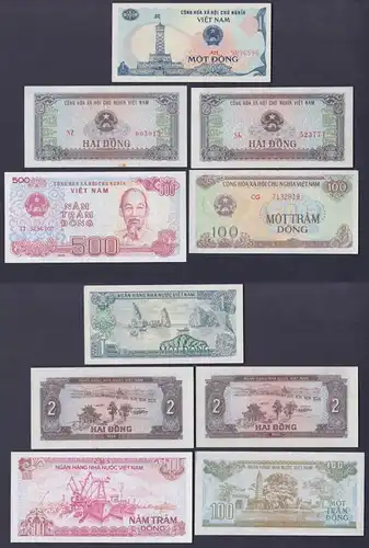 5 Banknoten Vietnam 1 bis 500 Dong 1980 bis 1991 meist UNC (162122)