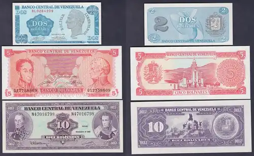 2, 5 & 10 Bolivares Banknote Venezuela 1989-1992 kassenfrisch UNC (162764)