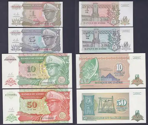1, 5, 10 & 50 Nouveaux Makuta Zaires Banknoten Zaire Zaïre 1993 UNC (162121)