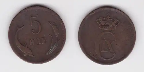 5 Öre Kupfer Münze Dänemark Delphin 1874 f.ss (157157)