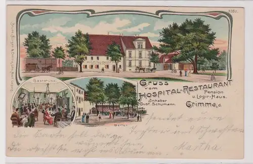 27337 Ak Lithographie Gruß vom Hospital Restaurant Grimma 1902