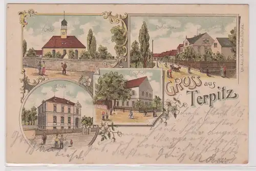 78149 Ak Lithographie Gruß aus Terpitz Gasthof, Schule usw. 1901
