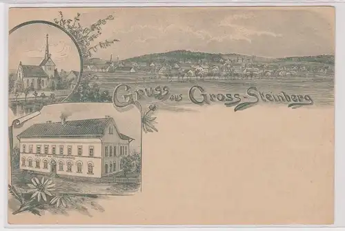 32765 Ak Lithographie Gruß aus Gross-Steinberg Kirche, Gasthof usw. um 1900