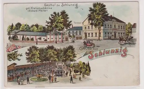 99919 Ak Lithographie Gruß aus Schlunzig Gasthof 1913