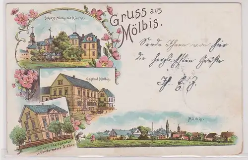 08144 Ak Lithographie Gruß aus Mölbis Gasthof, Gedarmerie usw. 1901