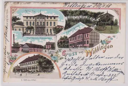 99907 Ak Lithographie Gruß aus Wittingen Hotel, Sägewerk usw. 1898