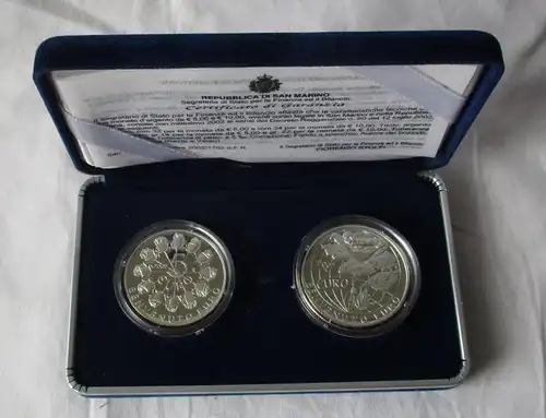 San Marino 5 + 10 Euro Silber 2002 PP Willkommmen Euro Satz Zertifikat (141069)