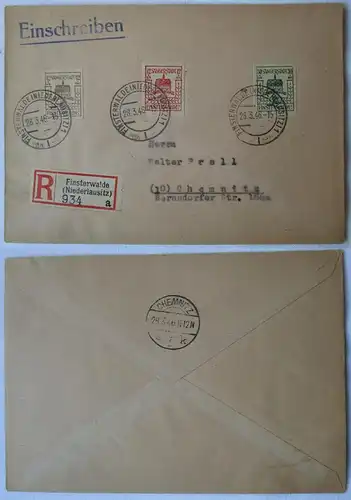 86072 Lokalausgaben Finsterwalde Einschreibebrief 1946 Mi 7 + 9 + 11 Wert 45 EUR
