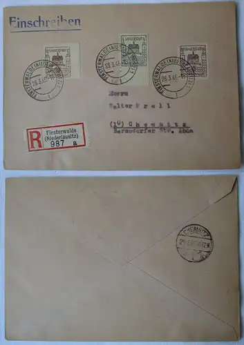 11454 Lokalausgaben Finsterwalde Einschreibebrief 1946 Mi 2+11+12 Wert 22 EUR