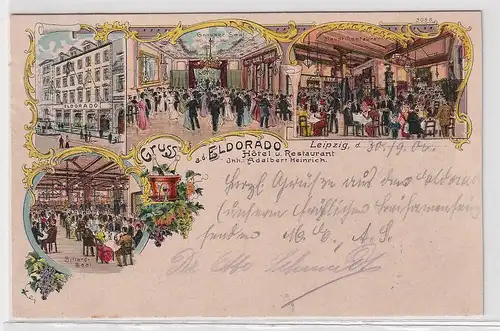 72392 Ak Lithographie Gruß aus dem Hotel & Restaurant Eldorado Leipzig 1906