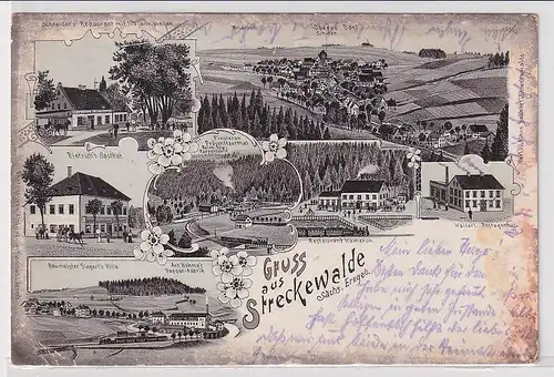 51108 Ak Lithographie Gruß aus Streckewalde im Erzgebirge um 1900