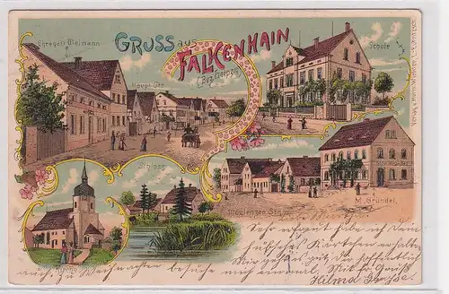 71064 Ak Lithographie Gruß aus Falkenhain (Bez.Leipzig) Gasthof usw. 1901