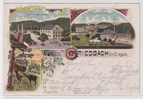 18461 Ak Lithographie Gruß aus Griesbach im Erzgebirge Restaurant usw. 1904
