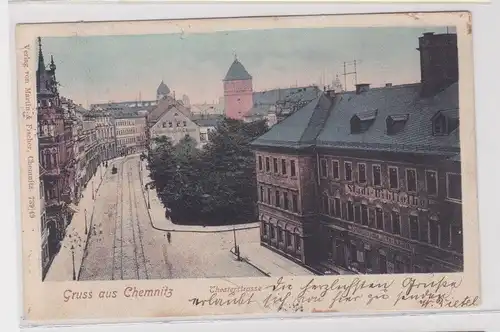 904873 Ak Gruß aus  Chemnitz Theaterstraße mit Stadtbibliothek 1903