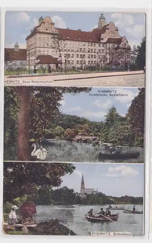 904462 Mehrbild Ak Chemnitz Reformschule, Schloßteich 1914