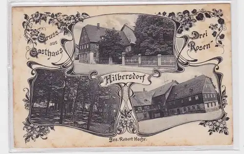 904709 Ak Gruß aus Gasthaus Hilbersdorf "Drei Rosen" 1913