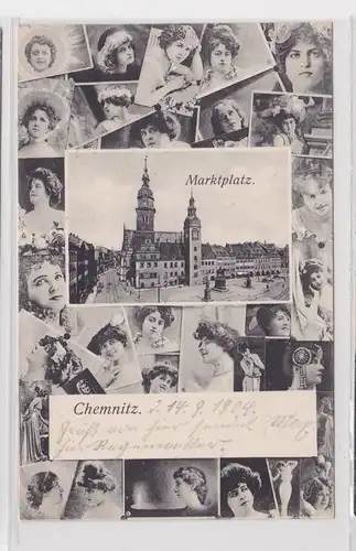 904713 Mädchen Ak Chemnitz Marktplatz um 1900