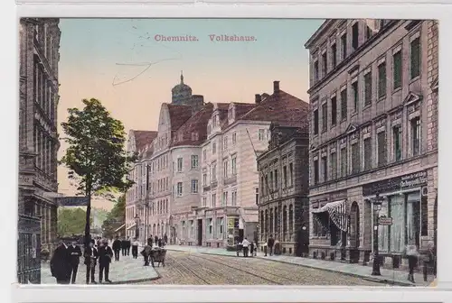 905240 Ak Chemnitz Volkshaus und Geschäfte 1917