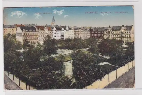905129 Ak Chemnitz Rosenplatz von Westen und Lutherkirche 1915