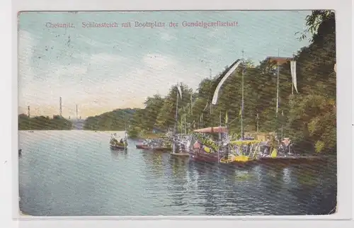 904480 Ak Chemnitz Schloßteich mit Bootsplatz der Gondelgesellschaft 1907