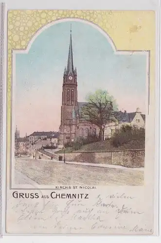 905118 Ak Gruss aus Chemnitz - Kirche St. Nicolai 1901