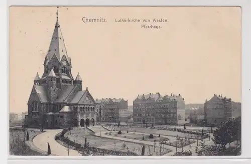904994 Ak Chemnitz - Lutherkirche von Westen, Pfarrhaus 1909
