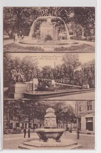 905000 Mehrbild Ak Chemnitz - Müller-Zipperbrunnen, Schillings-Figuren 1915