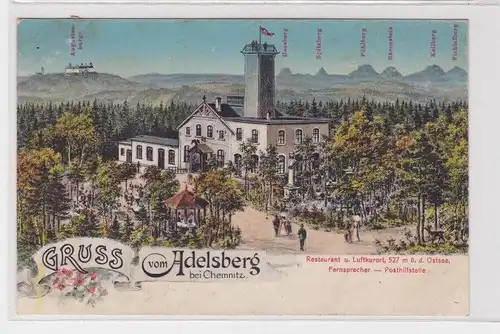 905011 Lithographie Ak Gruss vom Adelsberg bei Chemnitz 1915