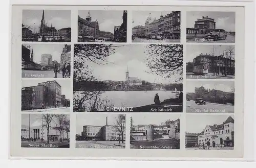 904601 Mehrbild Ak Chemnitz - Markt, Falkeplatz, Flughafen, Neues Stadtbad 1935