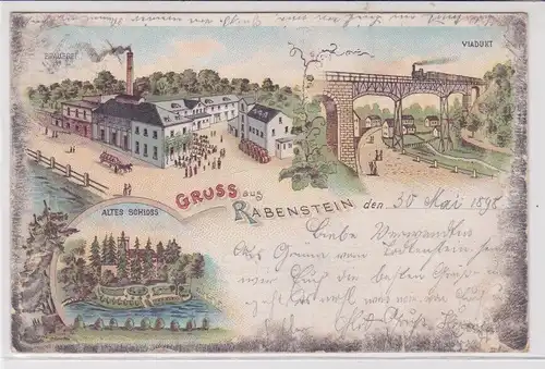 905262 Ak Lithographie Gruß aus Rabenstein Brauerei, Viadukt, Schloss 1898