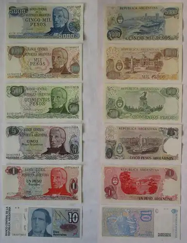 6 Banknoten Argentinien 10 Australes + 1-5000 Pesos kassenfrisch (165251)
