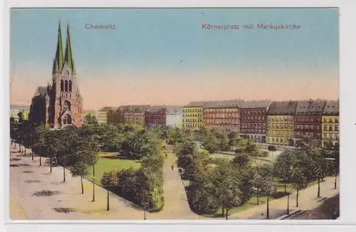 905447 Ak Chemnitz Körnerplatz mit Markuskirche um 1920