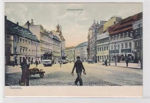 904523 Ak Chemnitz Johannesplatz mit Strassenbahnen um 1900