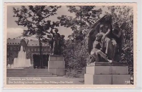 906013 Ak Chemnitz am Schloßteich mit Schilling'schen Figuren um 1920