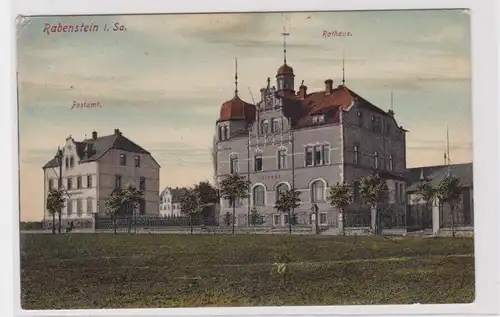 906359 Ak Rabenstein in Sachsen Postamt und Rathaus 1915