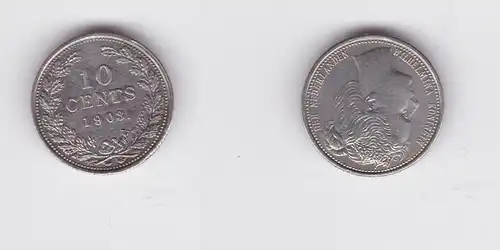 10 Cent Silber Münze Niederlande 1903 Wilhelmina ss+ (165593)
