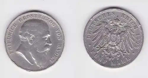 5 Mark Silbermünze Baden Großherzog Friedrich 1903 Jäger 33 f.ss (165314)