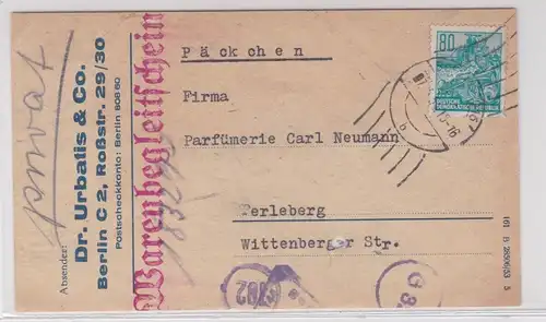 08323 DDR Päckchen Warenbegleitschein Mi 421 - Dr. Urbatis & Co. Berlin 1954