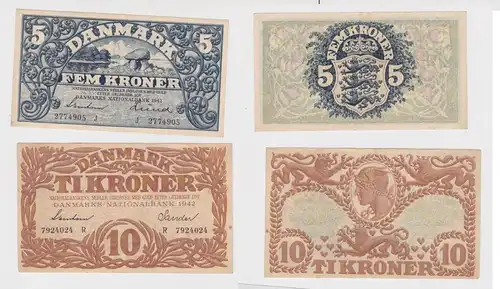 5 und 10 Kronen Banknoten Dänemark 1942/43 Pick 30, 31 (144169)