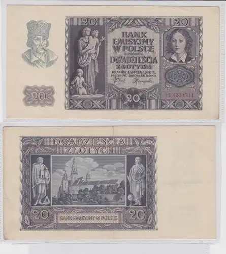 20 Zloty Banknote Polen Krakow Krakau 1940 P 95 (165686)