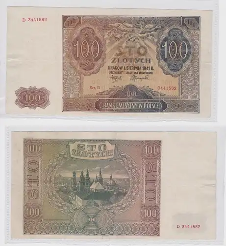 100 Zloty Banknote Polen Krakow Krakau 1941 P 103 (149990)