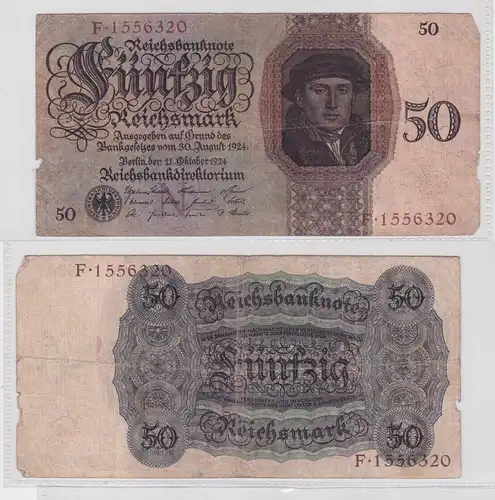 50 Reichsmark Reichsbanknote 11.10.1924 Nr. F1556320 Rosenberg 170a (143882)