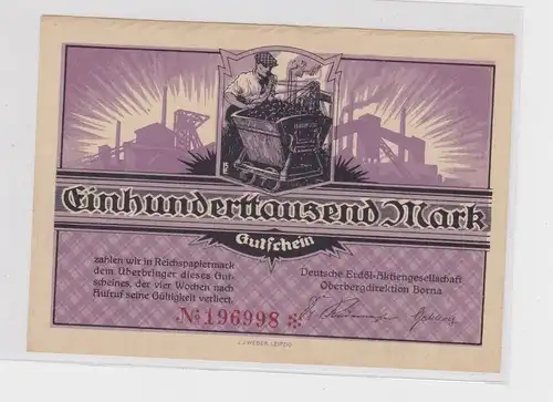 100000 Mark Banknote Braunkohlenwerke Borna um 1923 (152427)