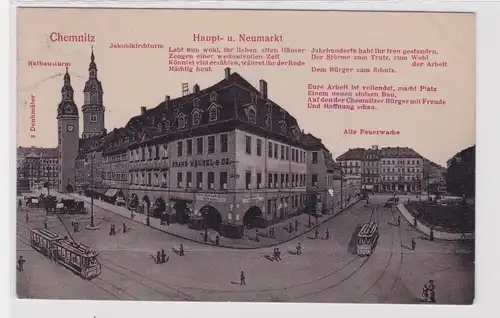 904458 Ak Chemnitz - Rathausturm, Haupt- und Neumarkt, alte Feuerwache 1907