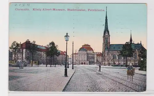 904329 Ak Chemnitz - König Albert-Museum, Stadttheater, Petrikirche 1913