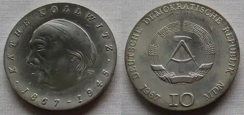 DDR Gedenk Silber Münze 10 Mark Käthe Kollwitz 1967 Stempelglanz (135734)