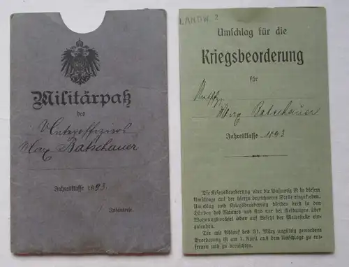 Kriegsbeorderung + Passshülle Bezirkskommando Bruchsal 1893 (135557)