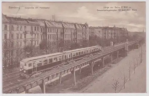 900116 Ak Hamburg - Isestraße mit Hochbahn - Länge der Bahn 27850m 1912