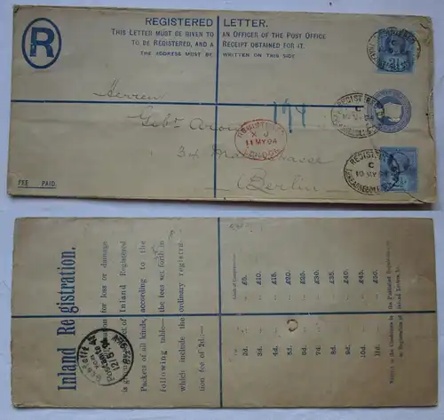 145589 großer Ganzsachen R-Brief von London nach Berlin 1894