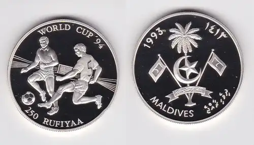 250 Rufiyaa Silbermünze Malediven Fussball WM USA 1994, 1993 (159121)